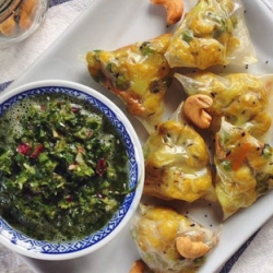 Cauliflower Rice Paper Samosas with Tangy Mint Chutney